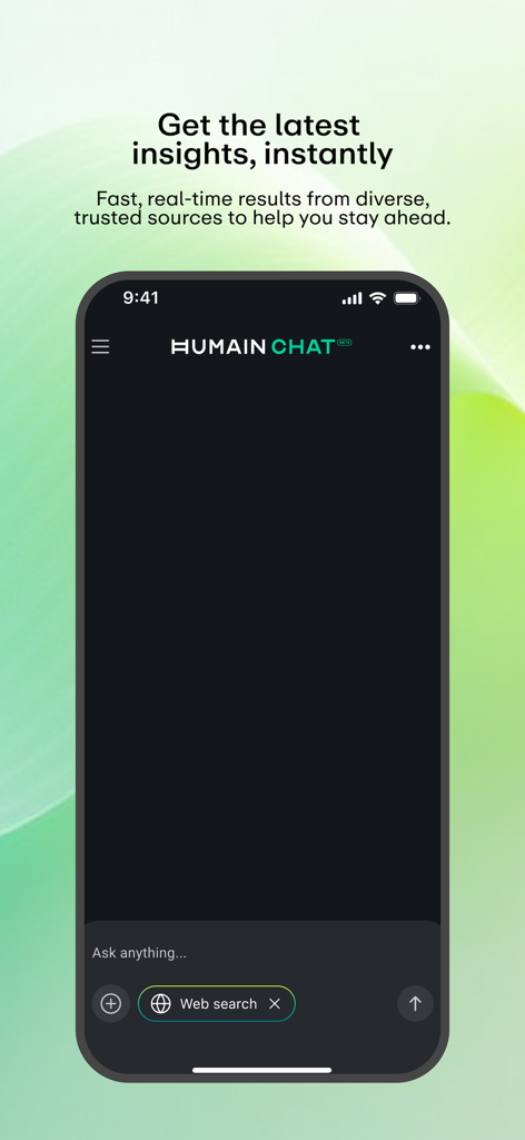 HUMAIN Chat - HUMAIN Chat app interface displaying the real-time web search feature for instant insights