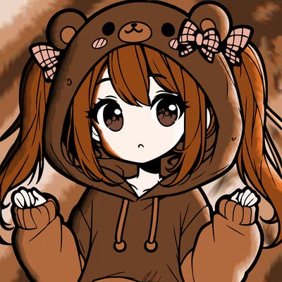 cute anime girl with ponytails and a cute bear hoodie