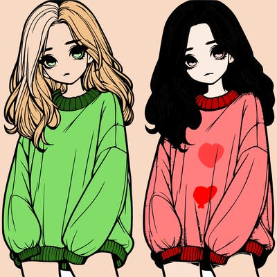 realistic girl with baggy sweater