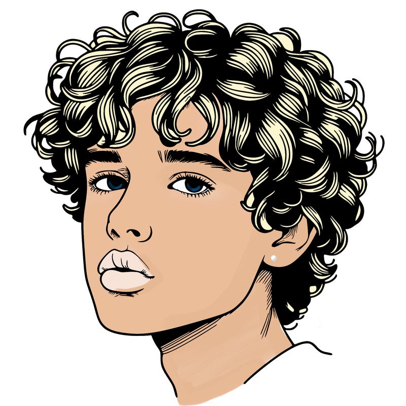 realistic boy with lips and curly hair