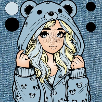 realistic girl in a animal pjs hoodie