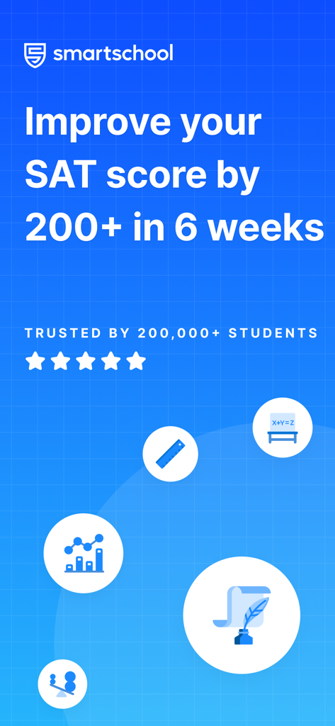 SAT® Test Prep 2026 - SAT test prep app screen promising a 200 point score increase in 6 weeks