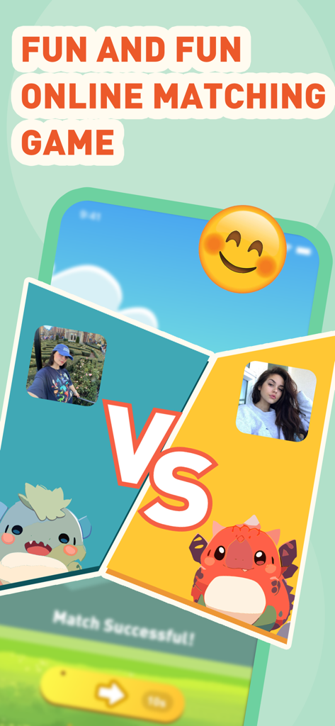 Pigo: Live Video Chat,Fun Game - Pigo app interface showing a successful online match between two players with cartoon avatars