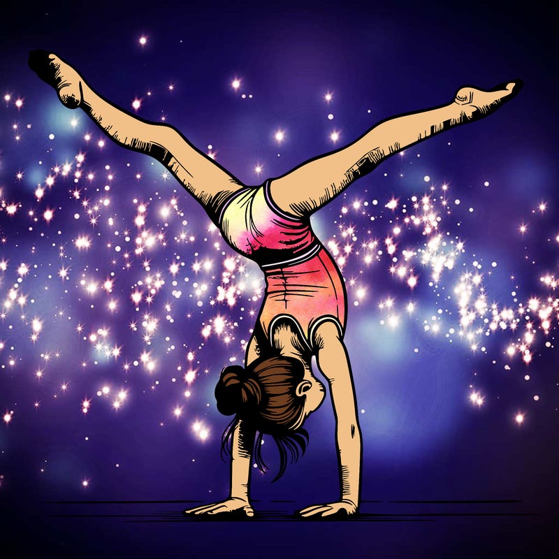 realistic gymnastic hand stand girl in four splits