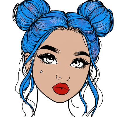realistic girl with two buns on her hair and lips