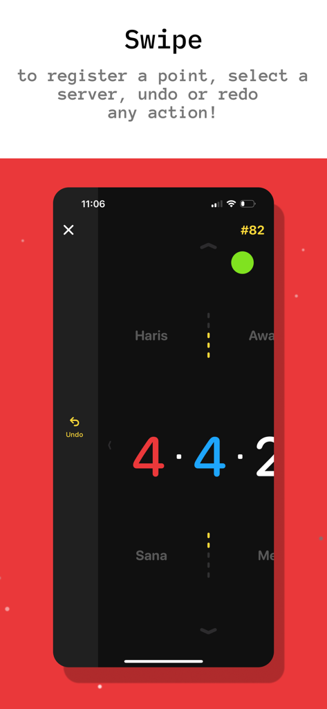 Side Out - Pickleball - Smartphone screen showing the swipe to score interface for the Side Out Pickleball app.