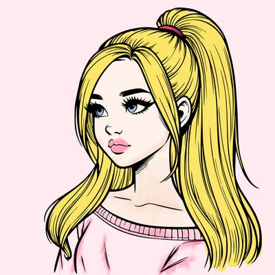 realistic girl with a high ponytail