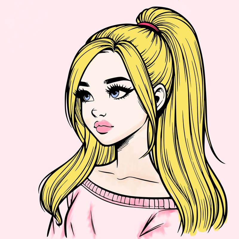 realistic girl with a high ponytail
