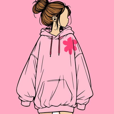 realistic girl with a oversized sweatshirt on and a bun