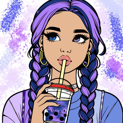 realistic girl with braided hair drinking boba