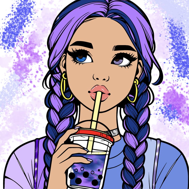 realistic girl with braided hair drinking boba