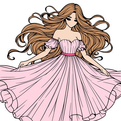realistic woman wearing a dress that's flowing in the wind
