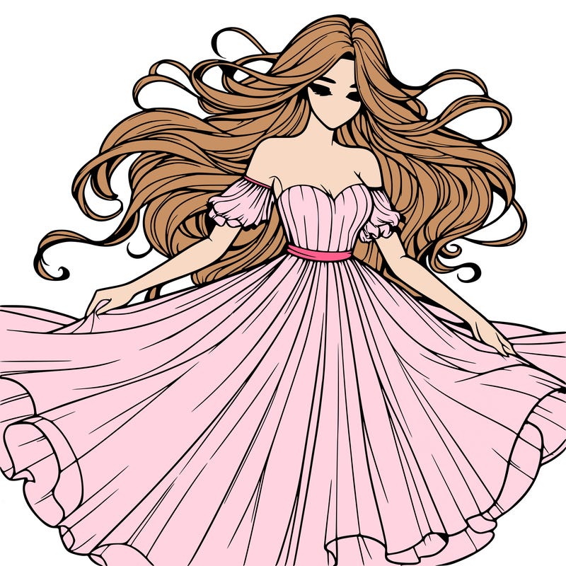 realistic woman wearing a dress that's flowing in the wind