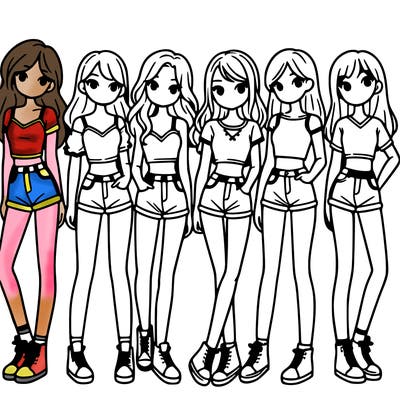 a group of girls wearing crop tops and shorts