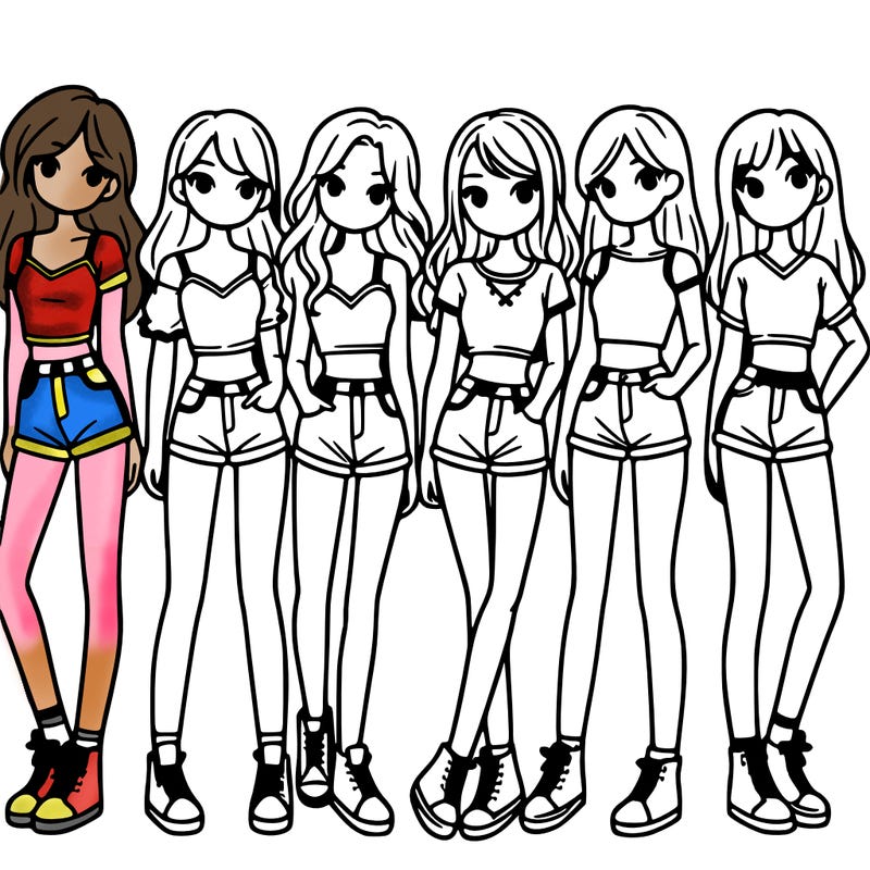 a group of girls wearing crop tops and shorts