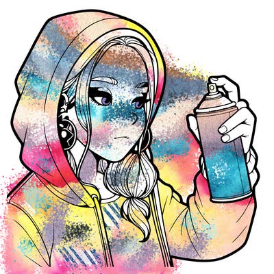 a realistic girl, spray painting