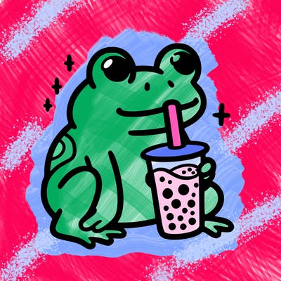 frog drinking boba tea