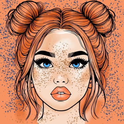 realistic girl with two buns on her hair and lips