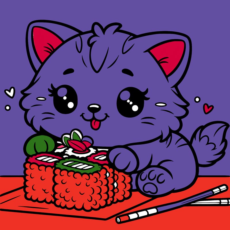 kitten playing with sushi
