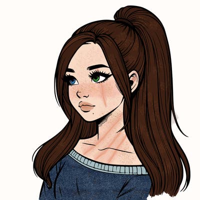 realistic girl with a high ponytail