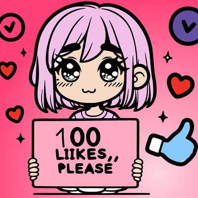 a girl with a sign saying 100 likes, please