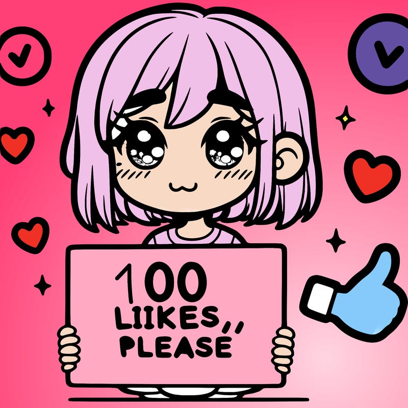 a girl with a sign saying 100 likes, please