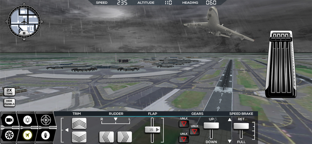 Boeing 747 Jumbo-Jet startet von einer regnerischen Flughafenschleppbahn in Flight Simulator FlyWings 2014