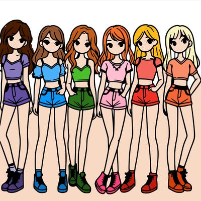 a group of girls wearing crop tops and shorts