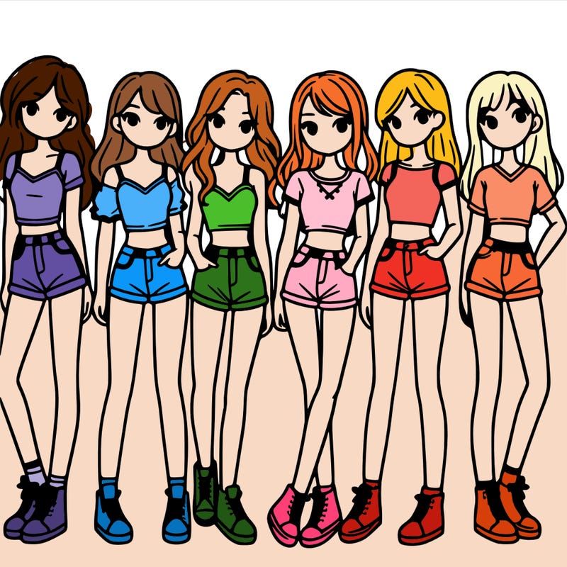 a group of girls wearing crop tops and shorts
