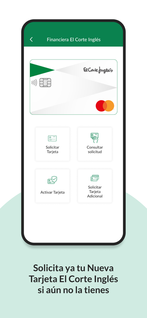 Tarjeta El Corte Inglés - Interfaz de la app Tarjeta El Corte Inglés para solicitud y activación de tarjeta.