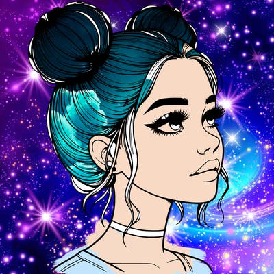 realistic girl with buns on the top of her head