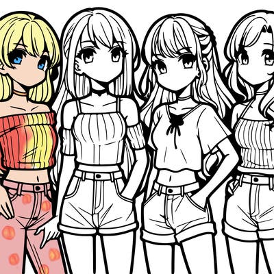 teen manga girls group of 4