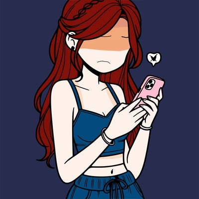 girl with crop top texting on her phone