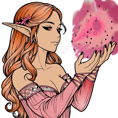 realistic elf girl doing magic