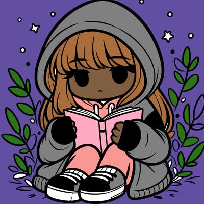 girl in oversized hoodie reading a book