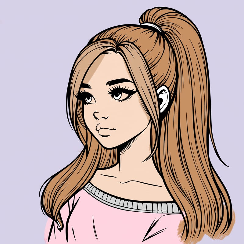 realistic girl with a high ponytail