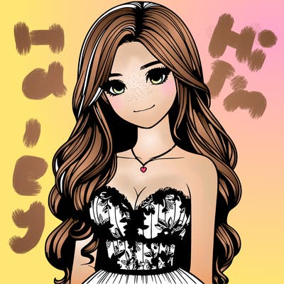 realistic girl with long hair and pretty prom dress