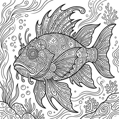 Explore the mysterious depths with this stunning deep-sea fish adult coloring page. Its intricate details and unique patterns offer a captivating and relaxing artistic challenge for experienced colorists.