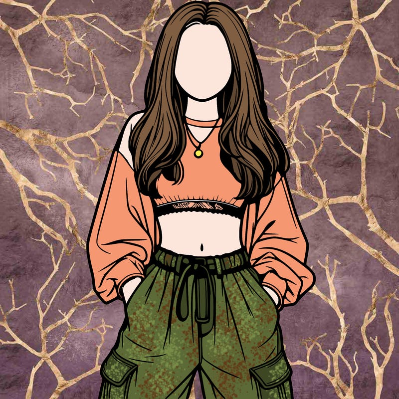 realistic girl faceless with baggy pants and crop top