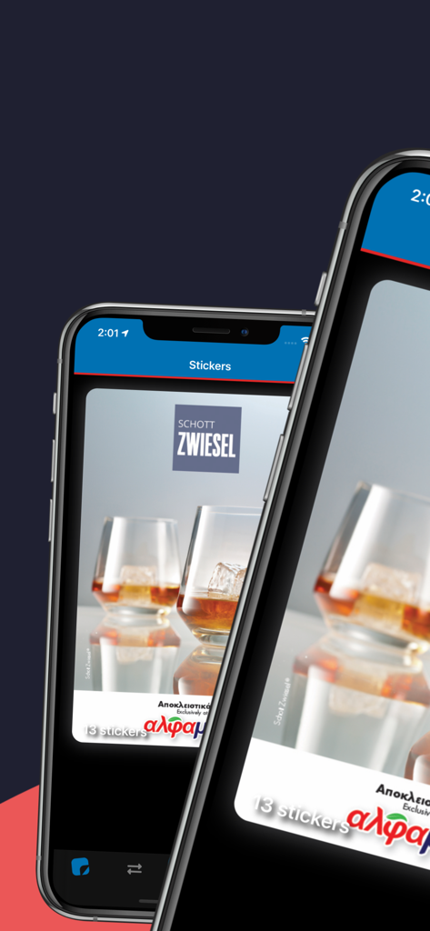 Stick & Win - Stick and Win mobile app interface showing digital sticker collection for Schott Zwiesel glassware rewards at Alphamega