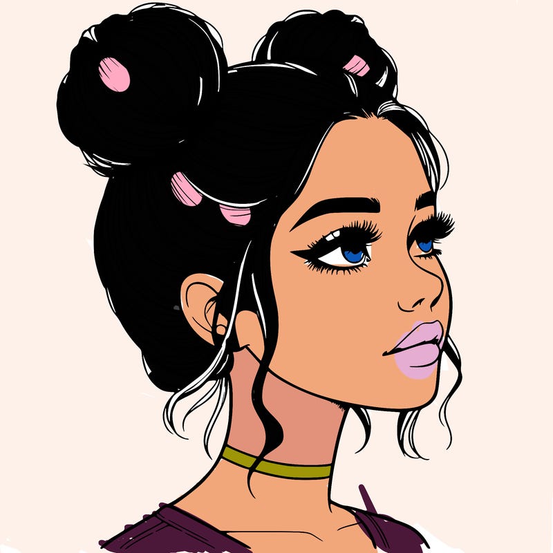 realistic girl with buns on the top of her head