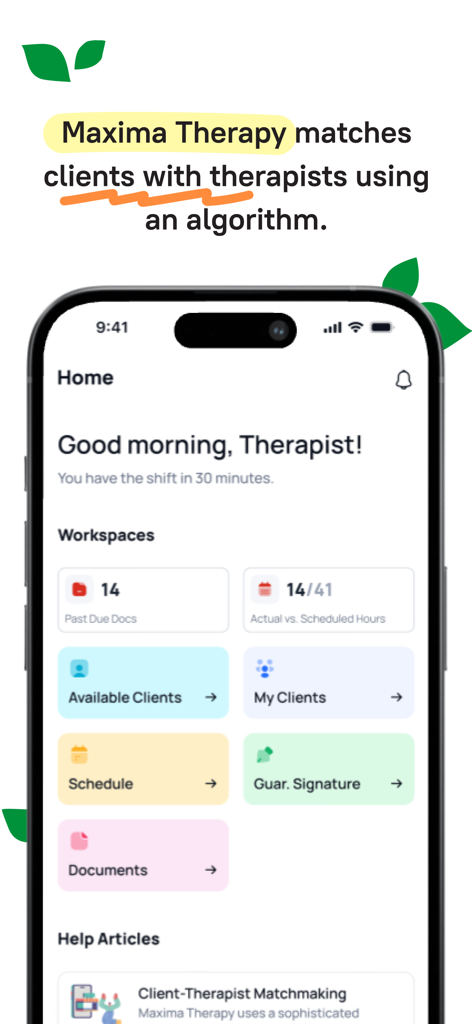 Therappy App - Tela inicial do aplicativo Therappy para terapeutas com matchmaking de clientes e painel de agendamento