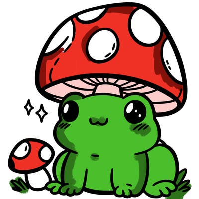 a cute frog with a mushroom hat
