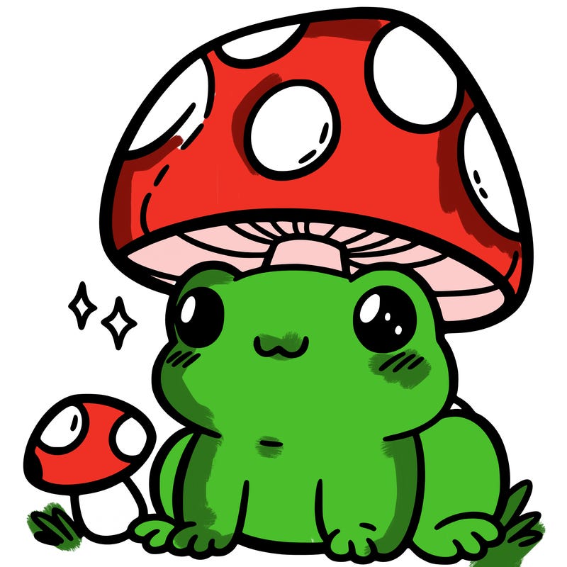a cute frog with a mushroom hat