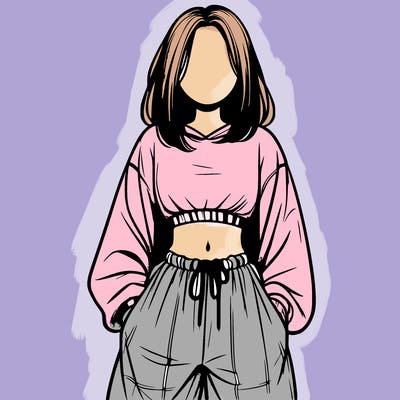 realistic girl faceless with baggy pants and a crop top