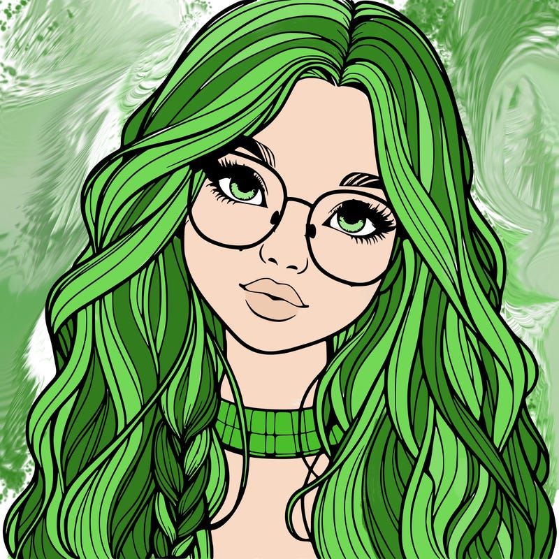 girl with long hair and freckles and glasses realistic