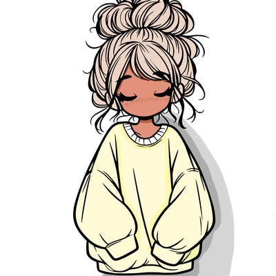 girl with baggy sweatshirt and messy bun