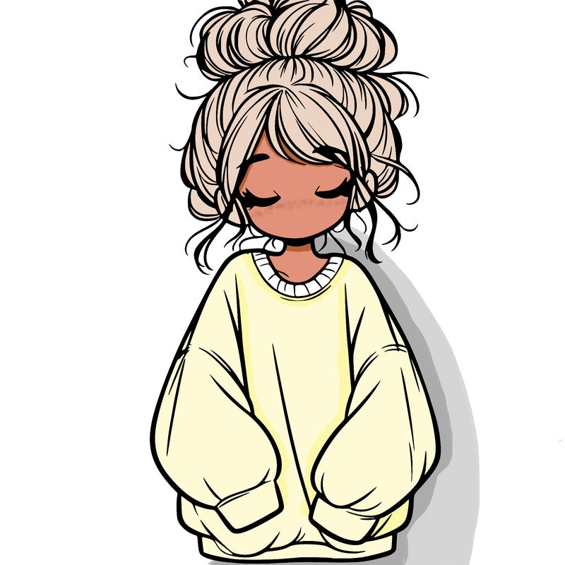 girl with baggy sweatshirt and messy bun