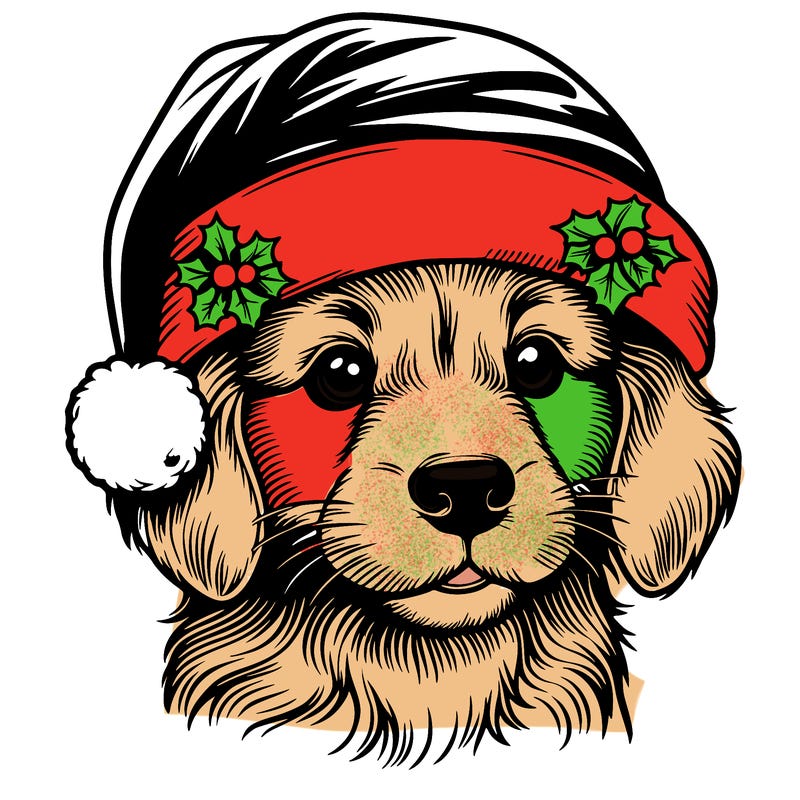 realistic dog wearing a santa hat
