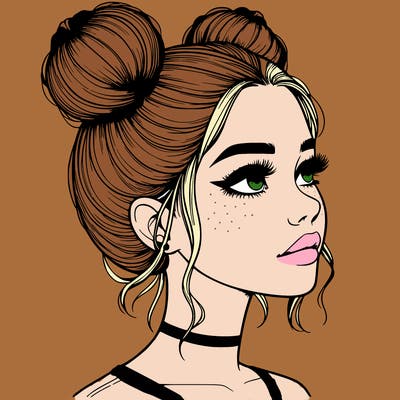realistic girl with buns on the top of her head